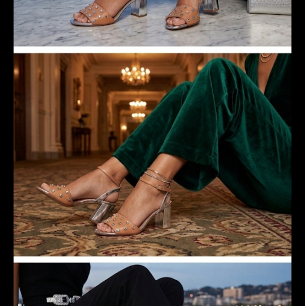 Banana Republic Silver and Tan Studded Heels